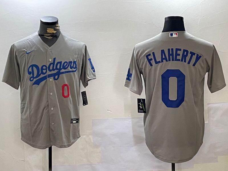 Men Los Angeles Dodgers #0 Flaherty Grey Game 2024 Nike MLB Jersey style 11205